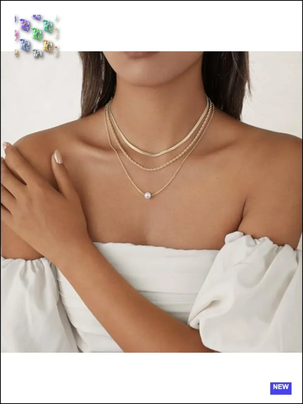 Layered 14K Gold Plated Choker Necklace Set with CZ Pendant